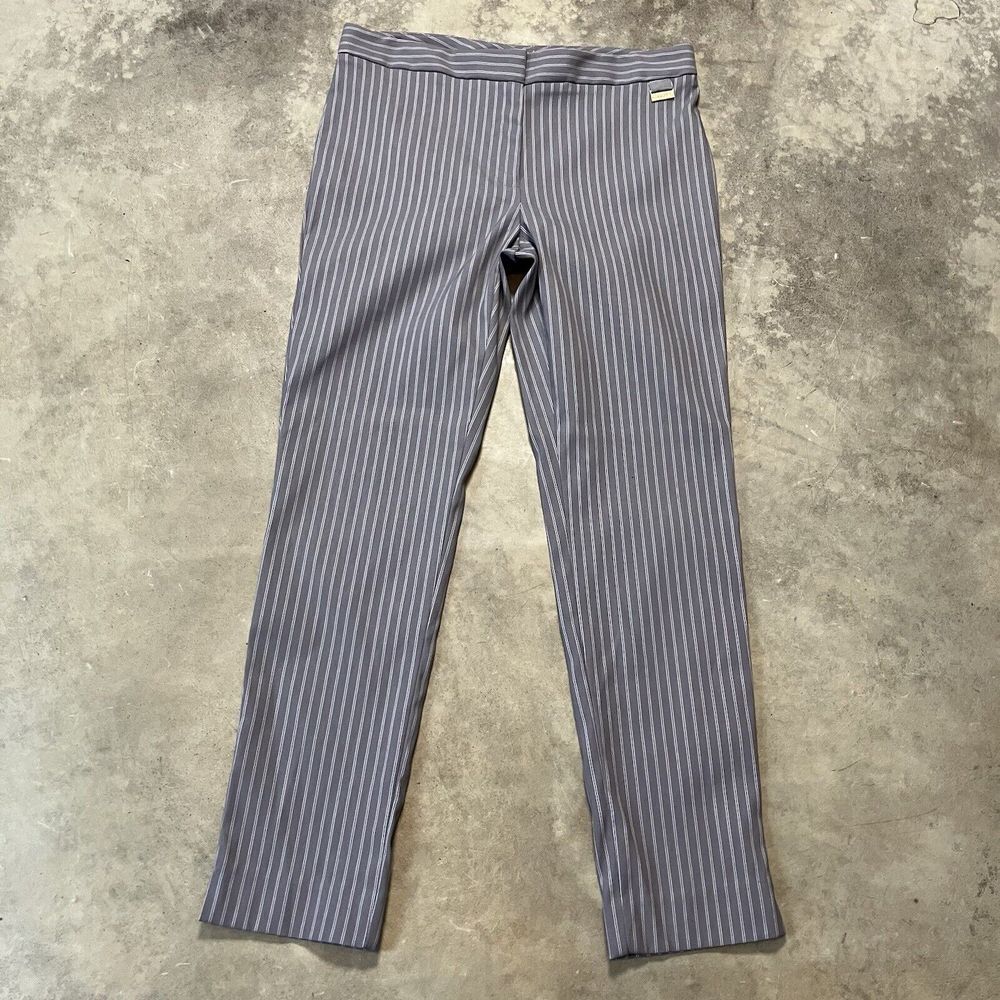 Calvin Klein Pants Womens 10 Gray White‎ Striped Mid Rise Office Preppy